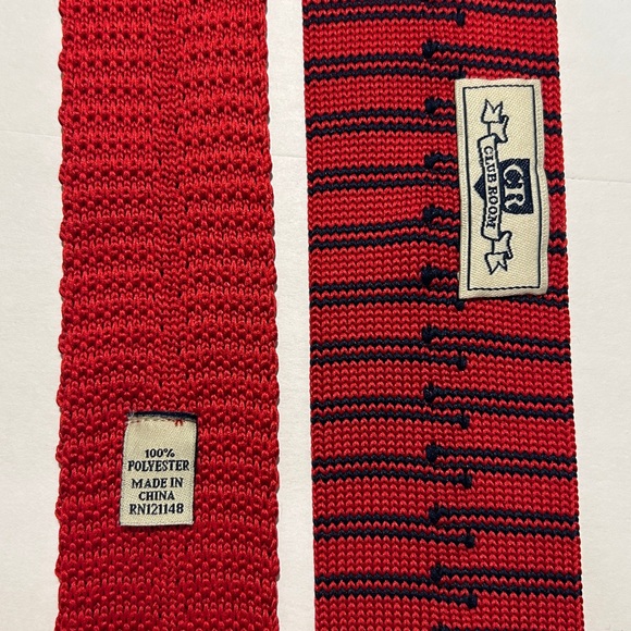 Knit ties set of 2. Red and Burgundy vintage, wool, polyester - Picture 7 of 10